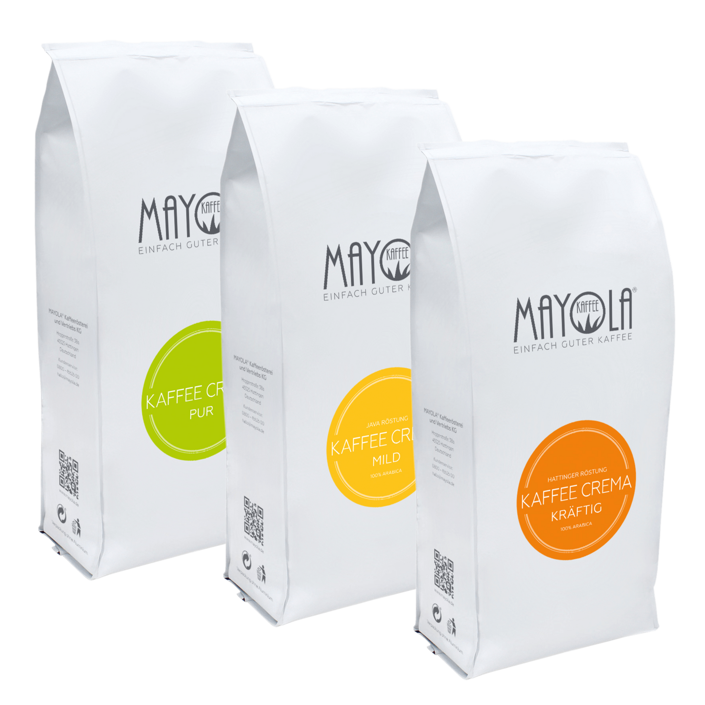 Kaffee Crema-Bundle 3x (indiv. Probierset in Kräftig, Mild & Pur)